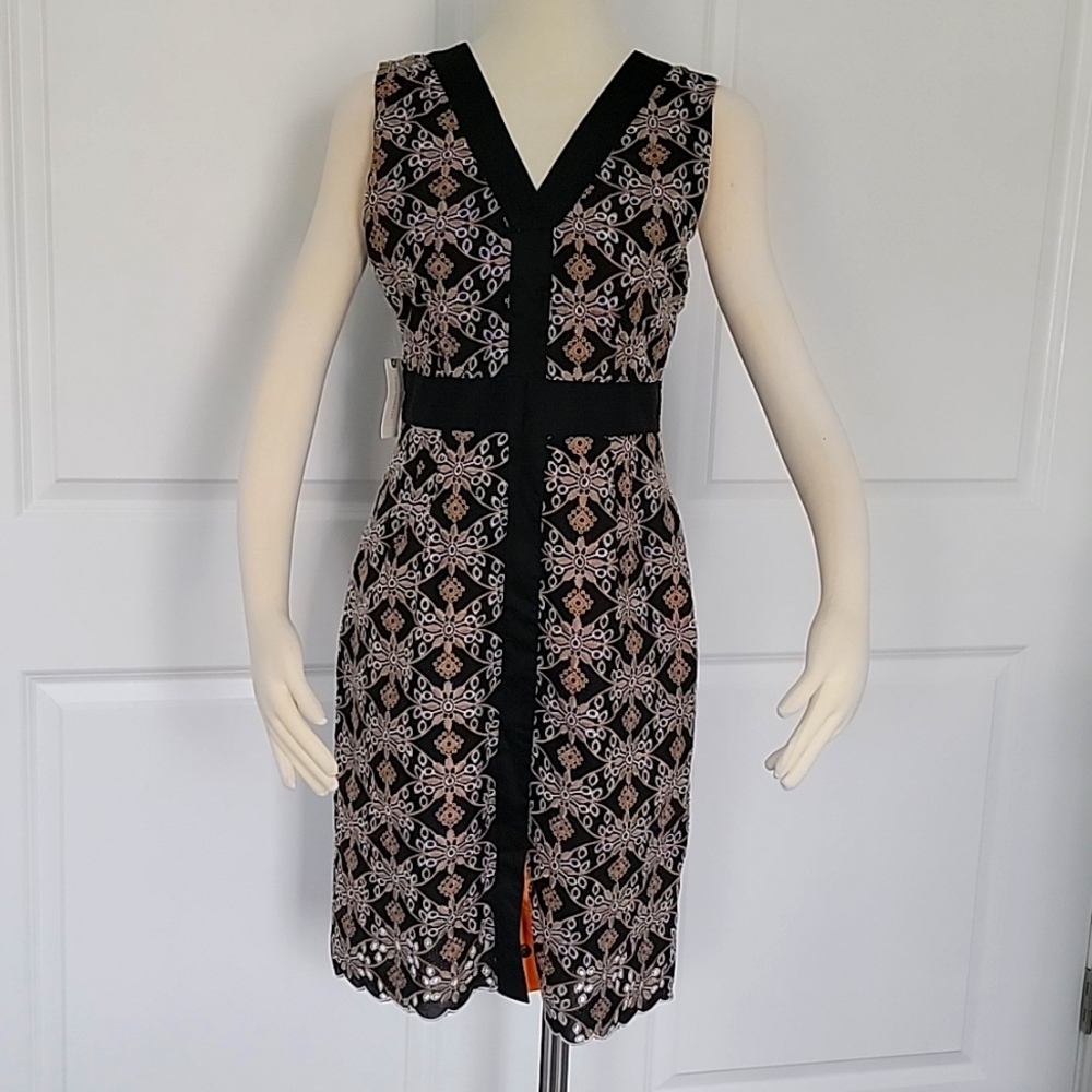 Anthropologie Black and Pink Patterned Dress